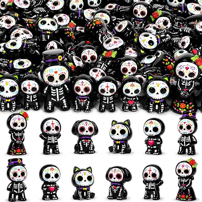 30PCS Halloween Mini Resin Sugar Skull Figurines - sugar skull ornament