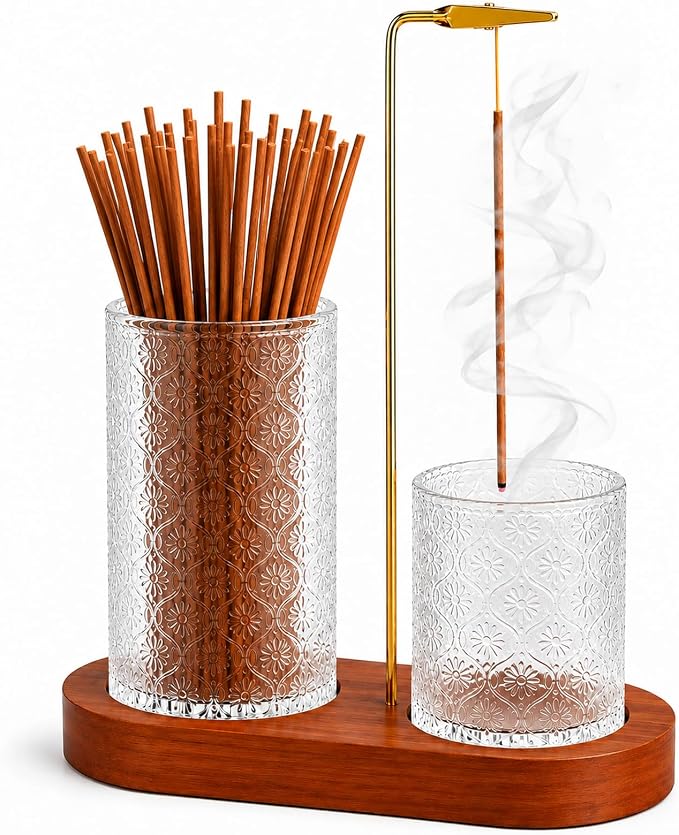2 in 1 Incense Holder for Sticks, Vintage Embossed Glass Incense Burner - skull incense burner