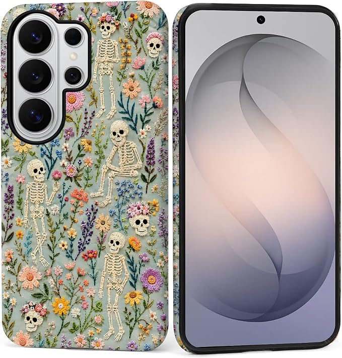 Dual‑Layer Case for Samsung Galaxy S26 Ultra,Full‑Body Protection,Shockproof TPU + PC Hybrid Phone Case,Knitted Skull Floral - Skull phone case