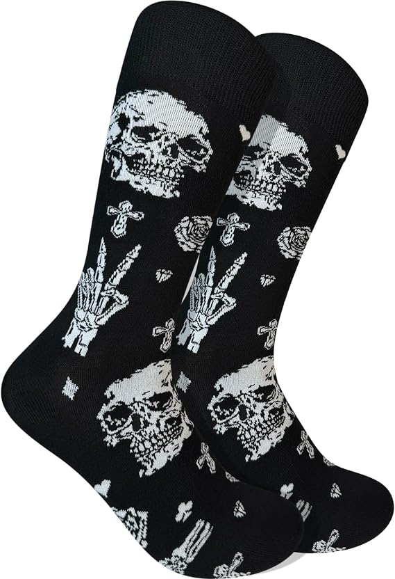 Men's Skull Socks - Funny Novelty Dress Socks, Seamless Toe, Soft Combed Cotton - sugar skull costume