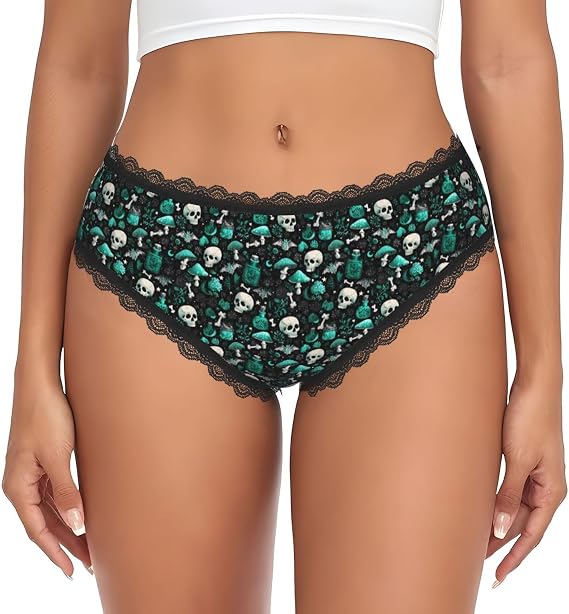 Womens Seamless Underwear Bikini Panties Gothic Green Skull Mushroom - skull swimsuit