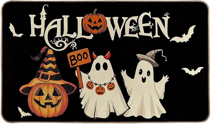 Halloween Spooky Ghost Door Mat Welcome Mat for Front Door 17 x 30 Inch - skull toilet mat