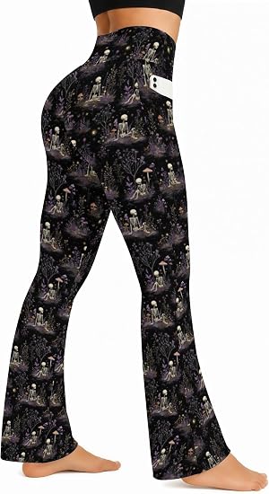 Womens Flare Leggings Yoga Pants Pockets Gothic Skull - skull leggings