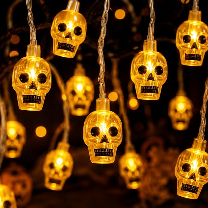 Halloween Skull String Lights, 9.8FT 20 LED Battery Operated Lights - string light