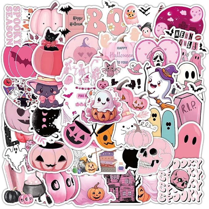 Pink Halloween Stickers Pinkoween Party Favors for Girls - skull sticker