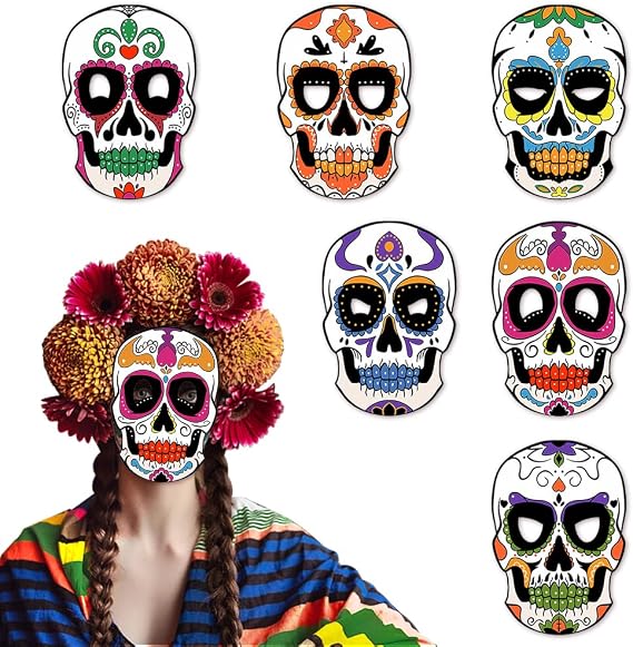 6 PCS Sugar Skull Halloween Masks, Dia de los Muertos Costume Masks for Party Photo Booth Props - sugar skull costume