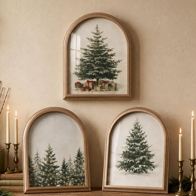 RattanView 3 Pcs Vintage Framed Christmas Wall Art Decor 8x10″, Tree - skull wall art