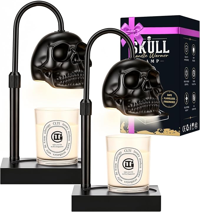 Skull Candle Warmer Lamp with Timer & Dimmer, Black Gothic Halloween Decor - skull lamp