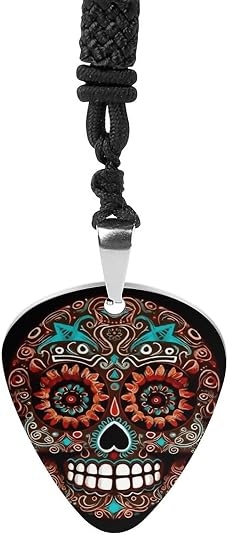 Sugar Skulls Day of The Dead Guitar Pick Holder Pendant Necklace - skull tshirt