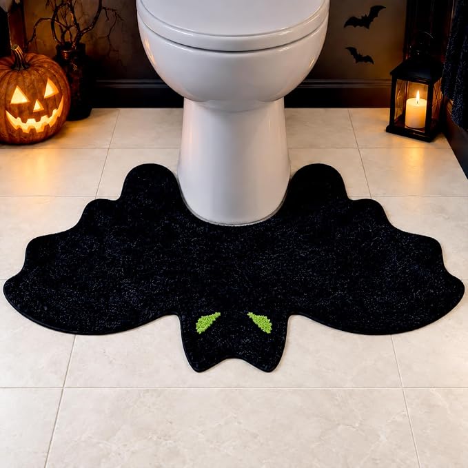 FYSUIMU Halloween Bat Bathroom Rug U-Shaped Toilet Rug, 43.4 x 20 Inch - skull toilet mat