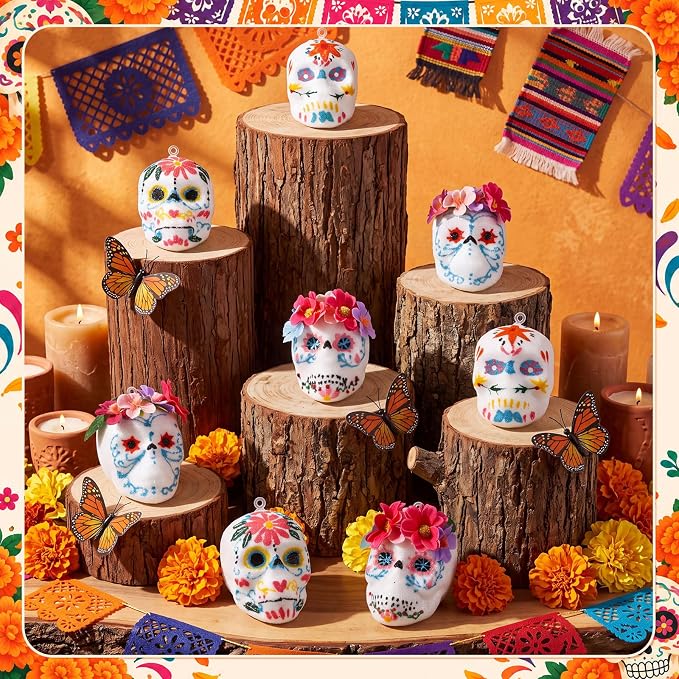 8 Pcs Día De Los Muerto Foam Sugar Skull Day of The Dead Decor - skull wreath