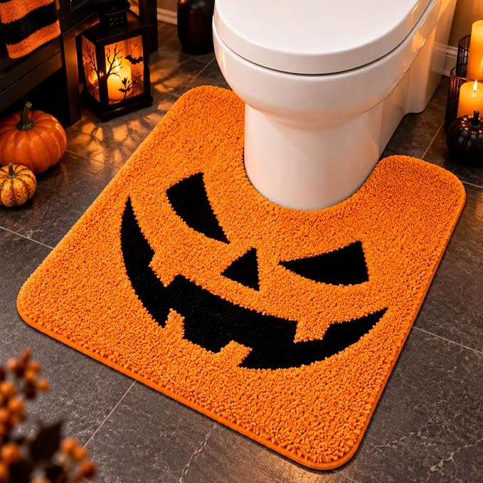 FYSUIMU Halloween Pumpkin Bathroom Rug, Fun U-Shaped Toilet Rug - skull toilet paper