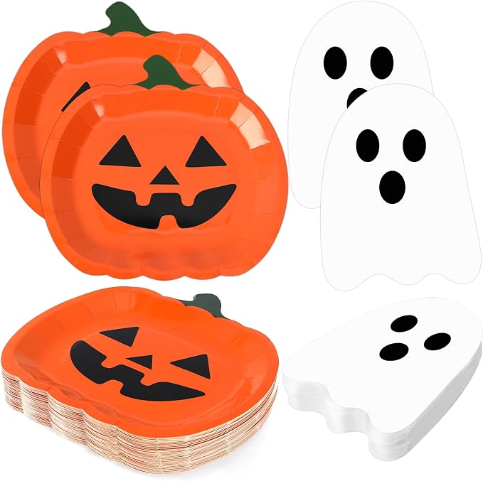 JULBEAR 100Pcs Halloween Paper Plates and Napkins Set for Party Supplies - skull plate
