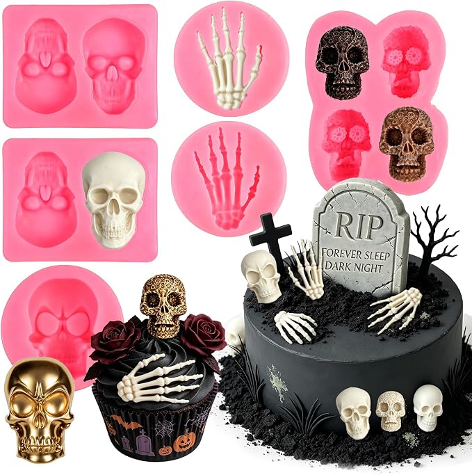 Halloween Fondant Molds, 6Pcs Skull Skeleton Hands Cake Fondant Mold - skull ashtray