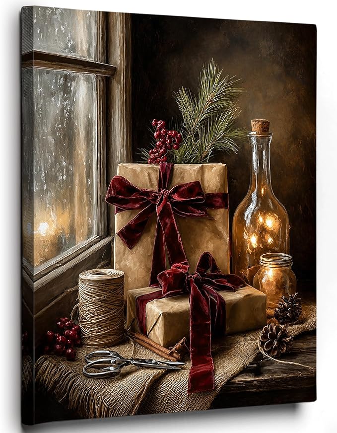 Ebroniah Christmas Still Life Gift Winter Window Rustic Wall Art Home 12x15 - skull wall art