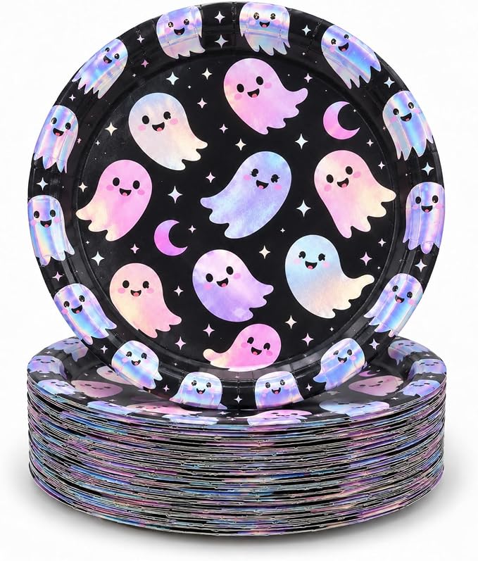 50 Pcs Halloween Plates, 350GSM Disposable Ghost Paper Plates - skull plate