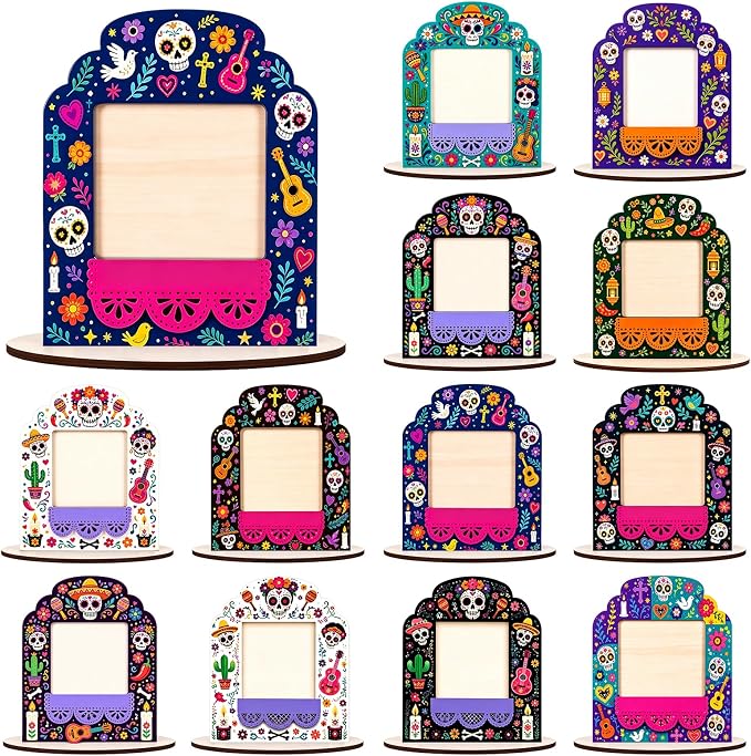 12 Set Dia de Los Muertos Picture Frames Altar Kit - skull plate