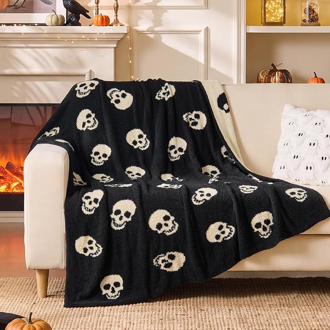 BEDELITE Skull Halloween Throw Blanket for Decor & Gift, Black, 50"x60" - skull blanket