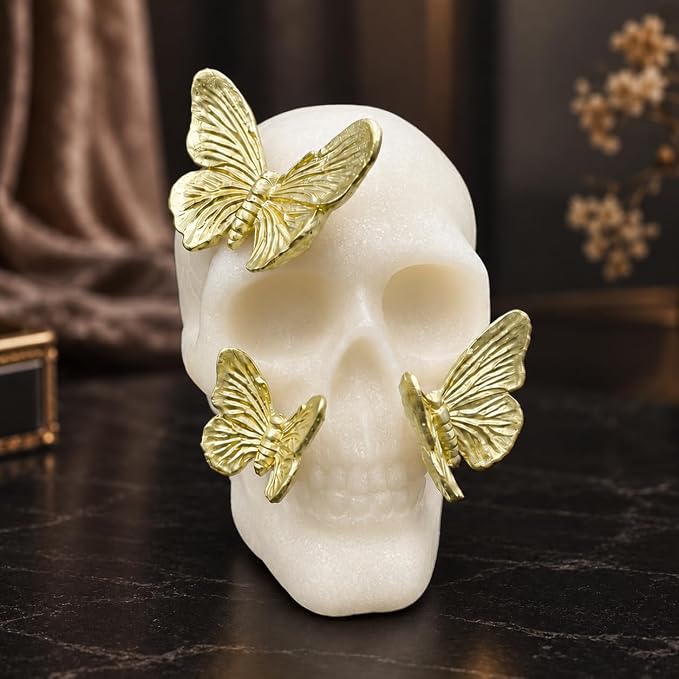 Halloween Skull Decor with LED Glow, Gothic Resin Skull Statue - skull figurine