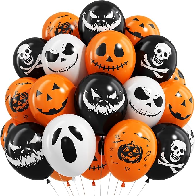 Halloween Black Orange Balloons Spooky Ghost Birthday Party Decorations - skull inflatable