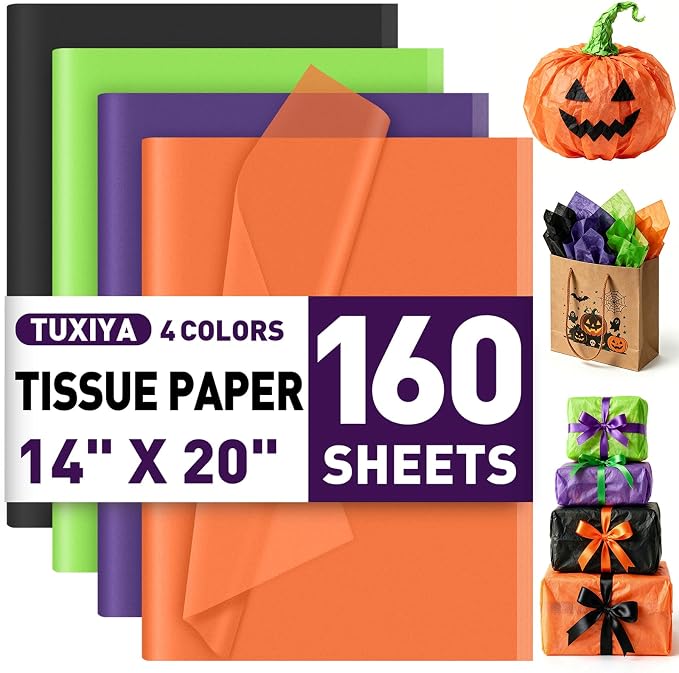 TUXIYA 160 Sheets Halloween Tissue Paper,4-Color 14"X20" Tissue Paper Bulk - skull toilet paper