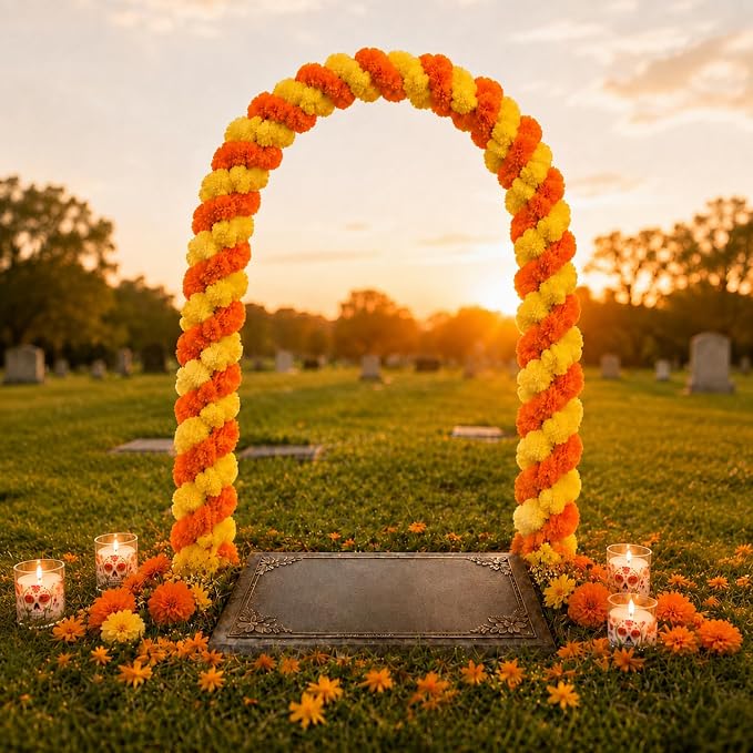 20 Pcs Day of The Dead Marigold Arch Kit for Cemetery Grave Decor - skull carpet