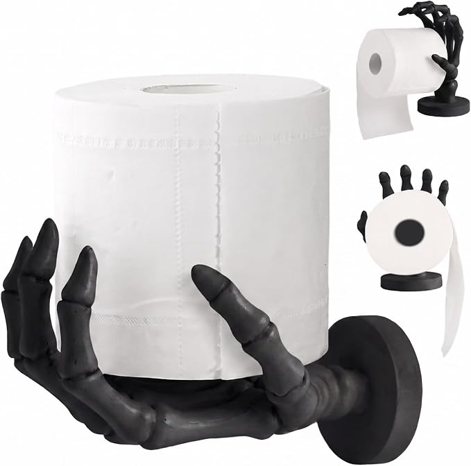 Skeleton Hand Toilet Paper Holder Wall Mount Gothic Black Bathroom Decor