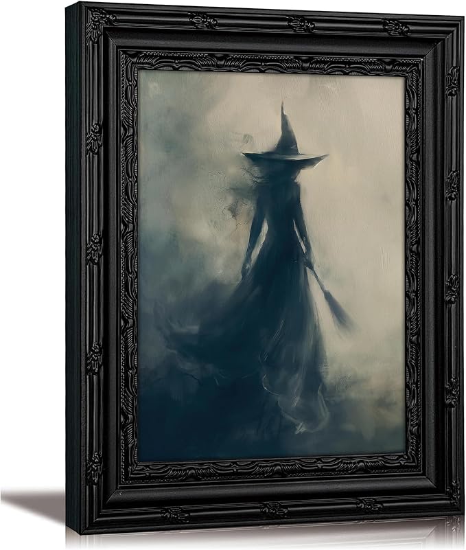 Black Framed Halloween Wall Art Moody Witch Magic Picture Wall Decor - skull wall art