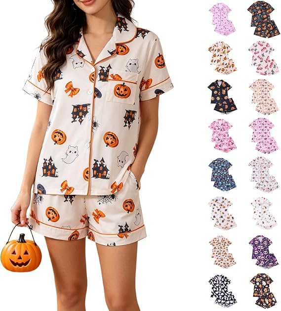 Halloween Pajamas Women Sexy Pjs Set Matching Pants Skull Costumes Adult Clothes For Family Couples Dress - skull pajamas