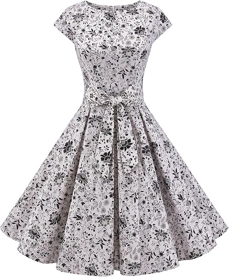 Dressystar Women's Vintage 1950s A Line Cap Sleeve Cocktail Party Dress - sugar skull dress