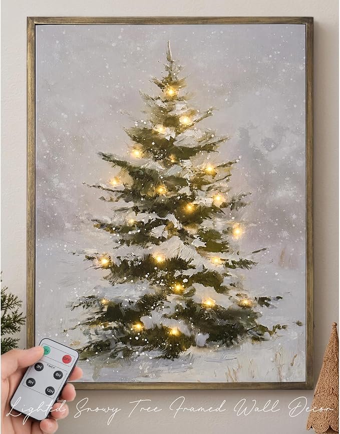 Christmas Decorations-18“ x 24" Lighted Framed Snowy Tree Canvas Wall Decor - skull wall art