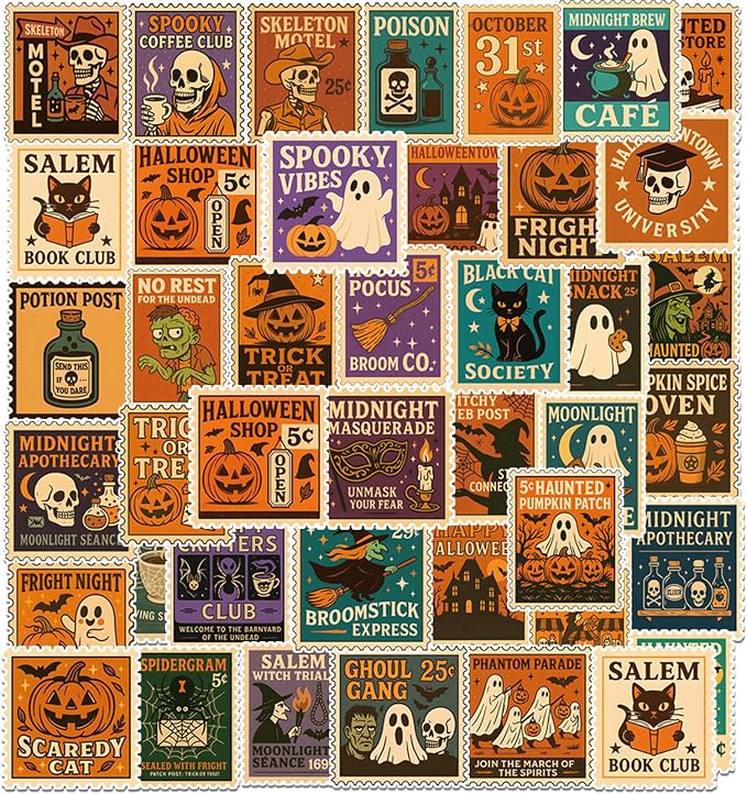 Halloween Stickers Party Favors - 100 Pcs Stamp Gifts Decor Bulk - skull sticker