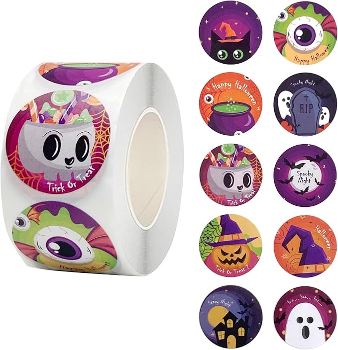 Halloween Stickers, 500Pcs Self Adhesive Halloween Sticker Roll for Adults - skull sticker