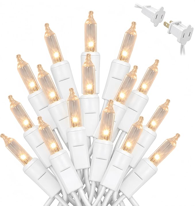 Christmas Lights 21ft 100 Incandescent Mini Bulbs, Connectable Warm White String Lights for Christmas Trees, Garlands, Home, Yard, Weddings, Parties, and Holiday Decorations - string light