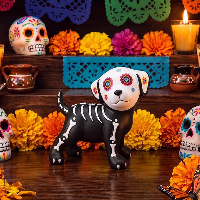 Wenqik Día De Los Muertos Skeleton Dog Figurine Sugar Skulls - skull figurine