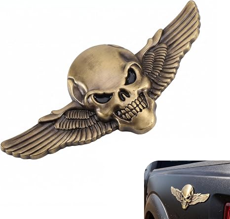 Skeleton Skull Emblem Metal Badge Car Ornament, 3D Metal Scratch-Resistant Waterproof Fun Stickers, Personalized Vehicle Scratch Cover Decoration, Universal for Most Vehicles (Bronze) - skull sticker