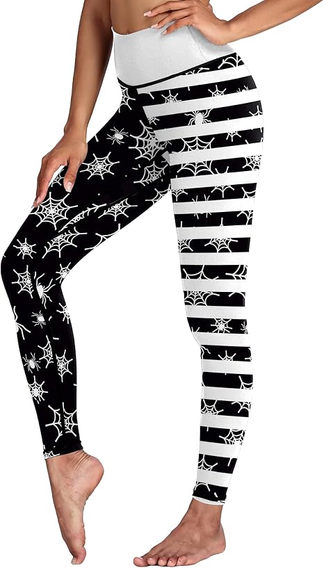 Women Halloween Leggings Pumpkin Printed 4-Way Stretchy Yoga Pants - skull leggings