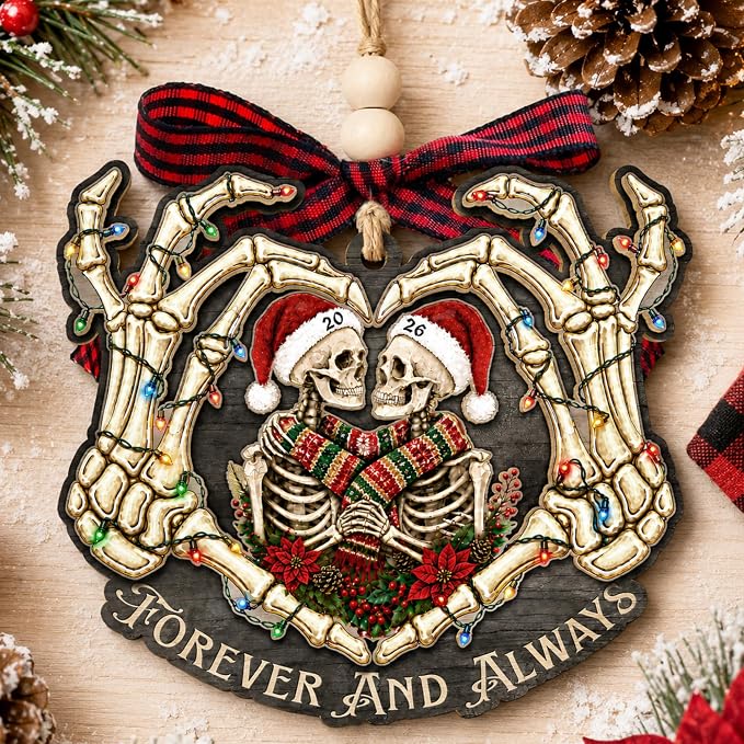 Couples Christmas Ornament - Couples Ornaments, Gothic Skull Skeleton Gifts - skeleton