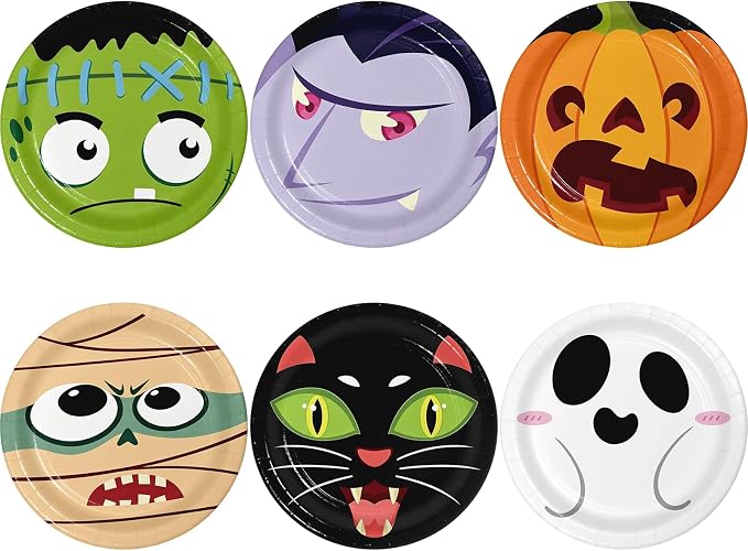 96PCS Halloween Paper Plates, Disposable Party Tableware with 6 Designs - skull plate
