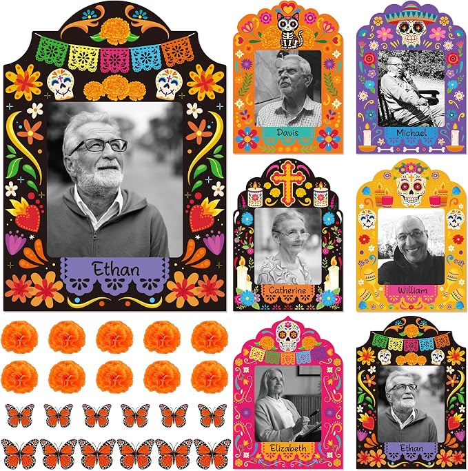 46Pcs Dia De Los Muertos Paper Picture Frames Decorations Set - skull sticker