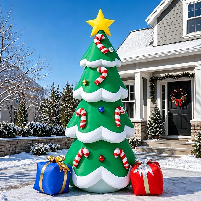 7FT Inflatable Christmas Tree Outdoor Decorations, 4-Tier Blow Up Christmas Yard Decor with 2 Gift Boxes, Built-in LED Lights for Garden Lawn Patio Home Indoor Holiday Party Xmas Display