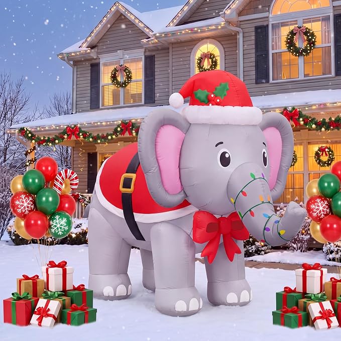 Sosation 5ft Christmas Inflatable Elephant with LEDs Outdoor Yard Decor