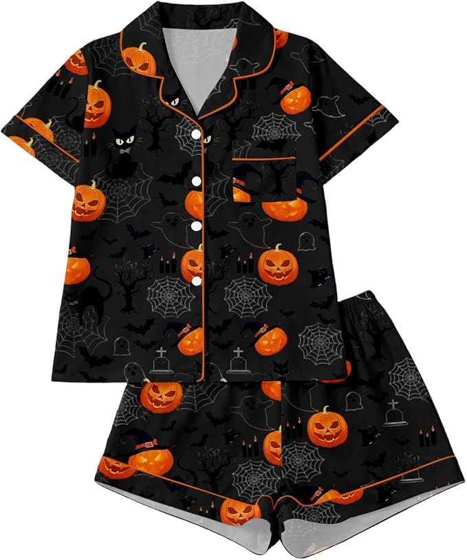 Halloween Pajamas Women Sexy Matching Pajama Set With Shorts Skull Costumes Adult Clothes For Family Couples Dress - skull pajamas