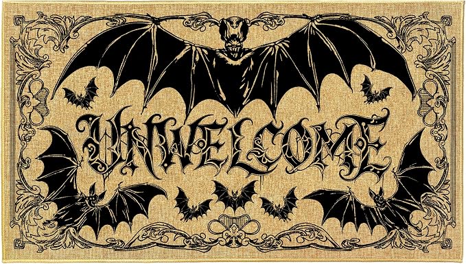 Halloween Unwelcome Doormat Gothic Bat Entrance Door Mat Vintage Witchy Rug - skull door mat