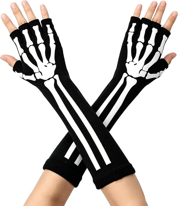Skeleton Gloves, Fingerless Skeleton Gloves, Skull Gloves for Women Men - skull hoodie