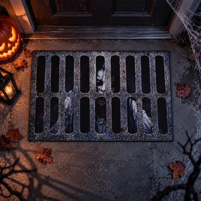 Halloween 3D Illusion Doormat, Spooky Ghost Rug for Indoor Outdoor - skull floor mat