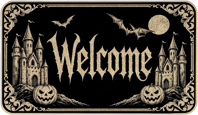 Halloween Welcome Door Mat 29 x 17 Inch Linen Mat, Non-Slip Rubber Backin - skull floor mat