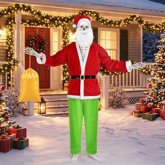 6ft Holiday Skeleton Costume Horror Skeleton Clothes Accessories for Outdoor Lawn Decorations lindoor Props - skeleton
