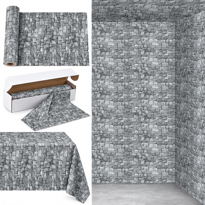 100FT x 54IN Stone Wall Tablecloth Roll with Slide Cutter Box - skull carpet