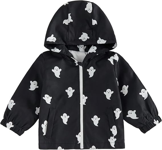 Hekkomird Baby Halloween Outfit Ghost Pumpkin Zip Up Hooded Jacket Coat - skull jacket
